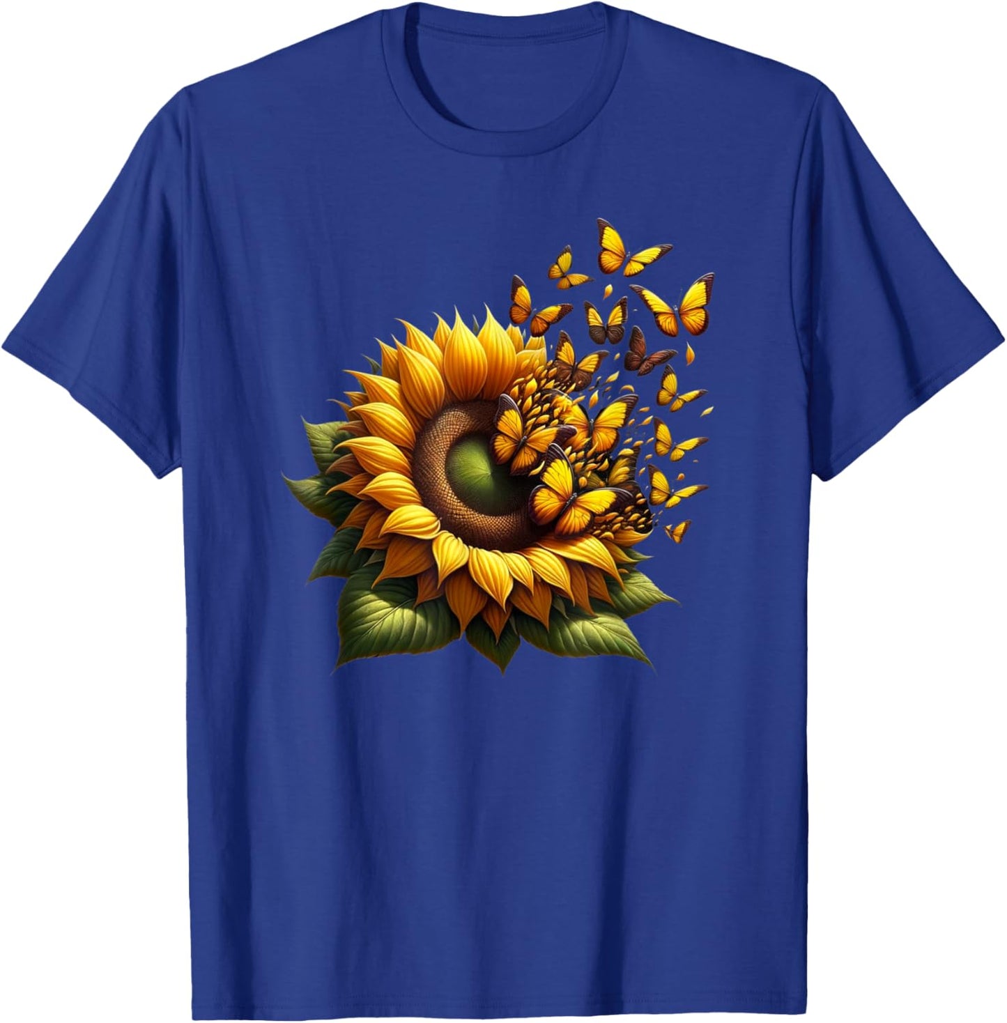 Sunflower With Butterflies Flying Floral Butterfly Lover T-Shirt - T-Shirt | Royal