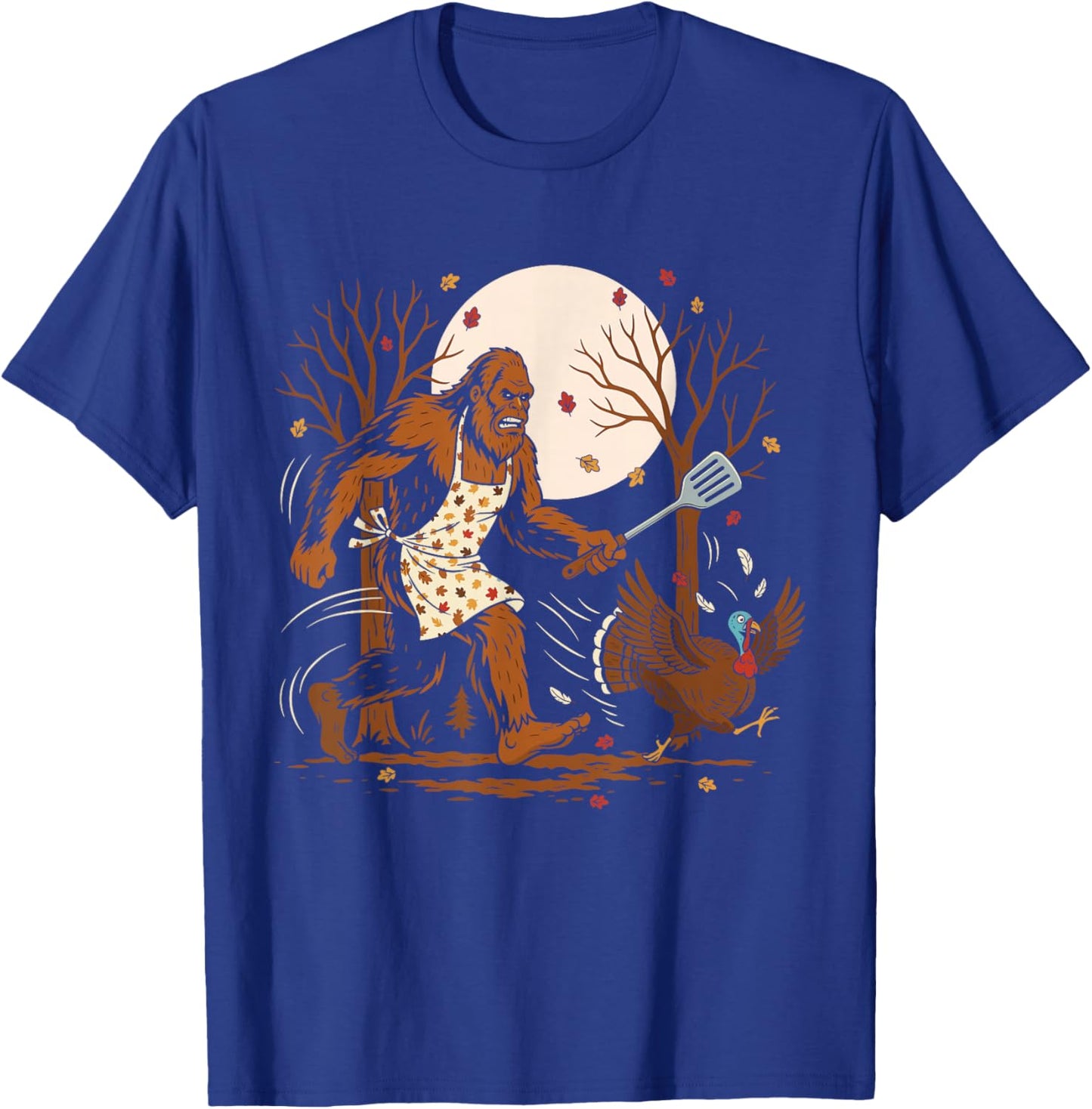 Funny Thanksgiving Bigfoot Turkey Sasquatch Autumn T-Shirt - T-Shirt | Royal