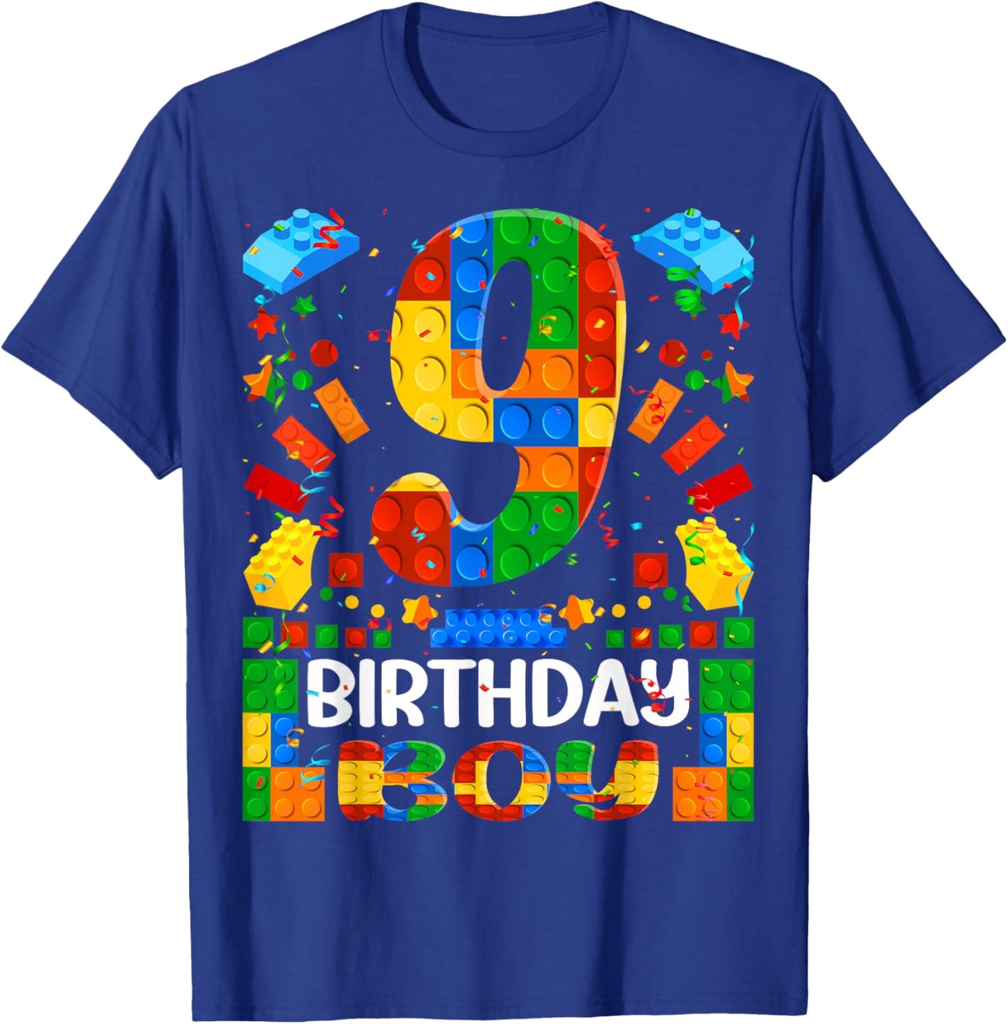 9 Year Old Building Blocks 9th Birthday Boy Brick Builder T-Shirt - T-Shirt | Royal