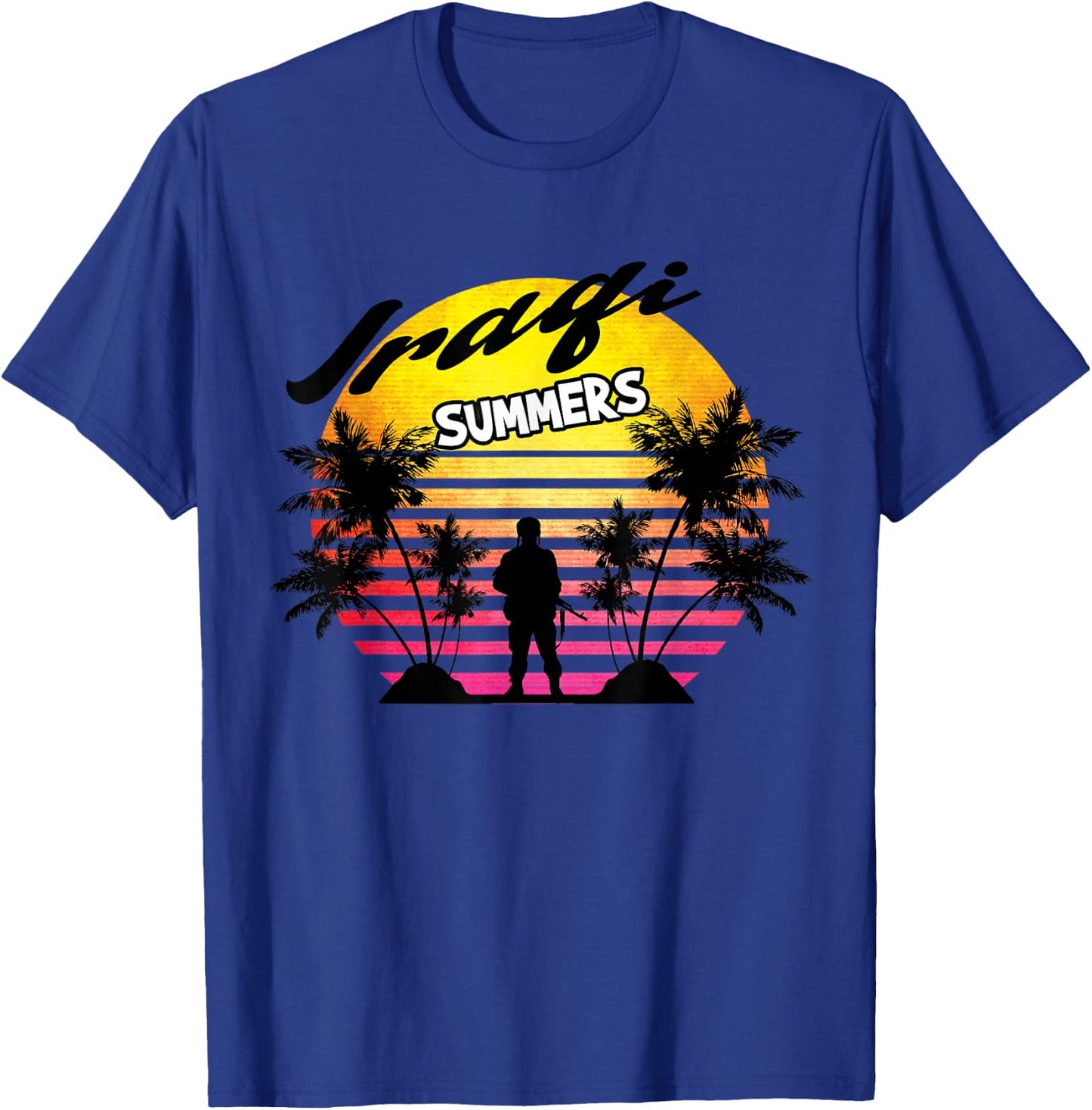 Retro Sun Iraqi Summers Veteran Gift Funny Iraq Veteran T-Shirt - T-Shirt | Royal
