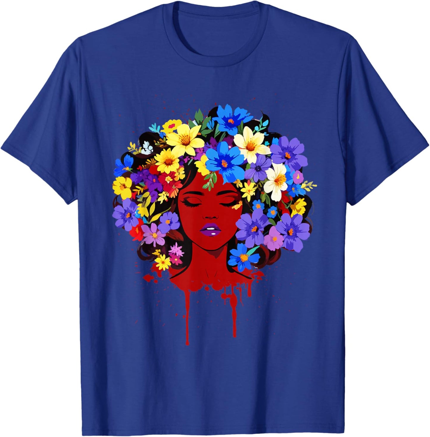 Afro Girl Flower Hair Black History Juneteenth Black Queen T-Shirt - T-Shirt | Royal