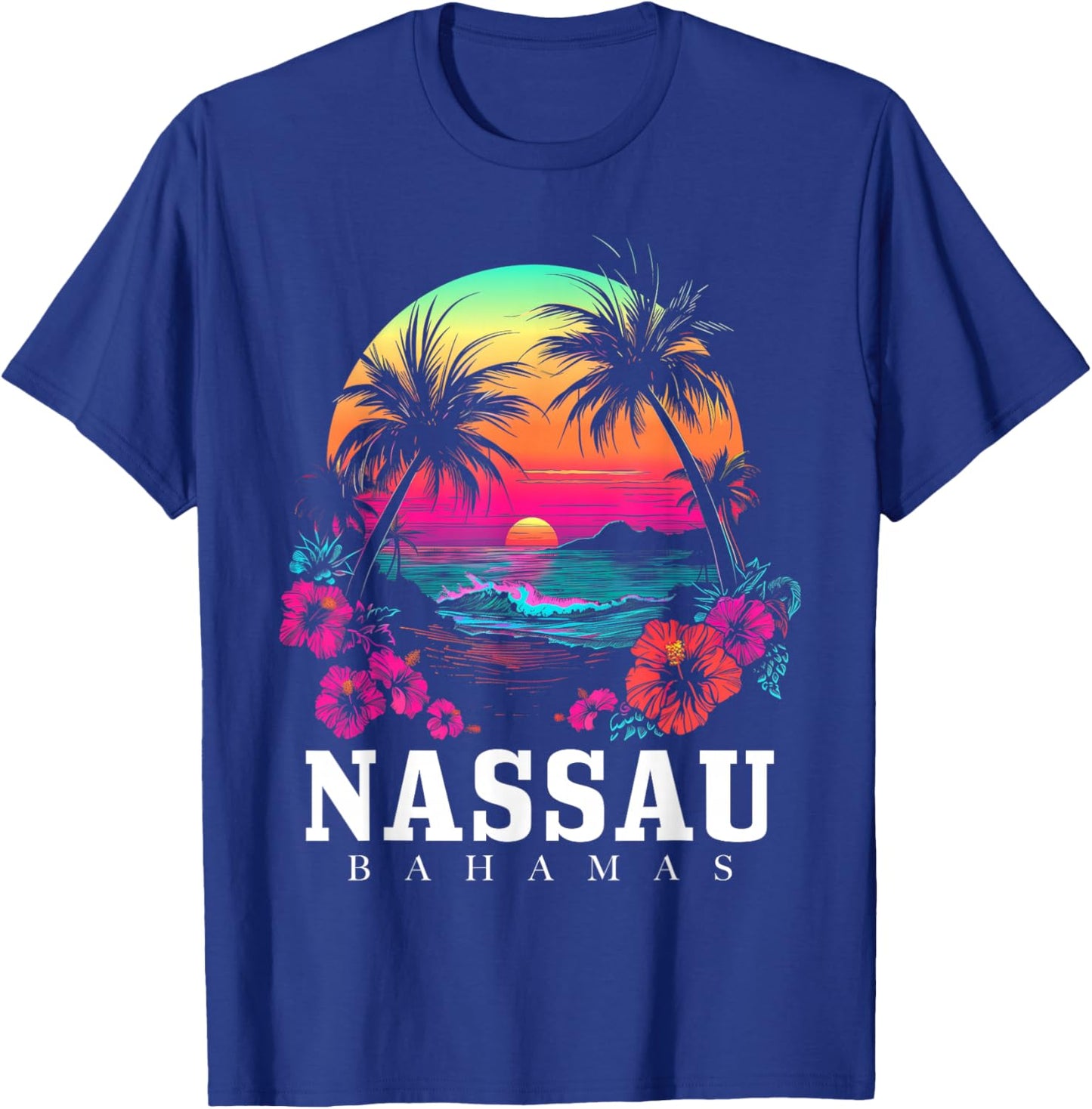 Nassau Bahamas Hibiscus Flowers Beach Surfer Souvenir T-Shirt - T-Shirt | Royal