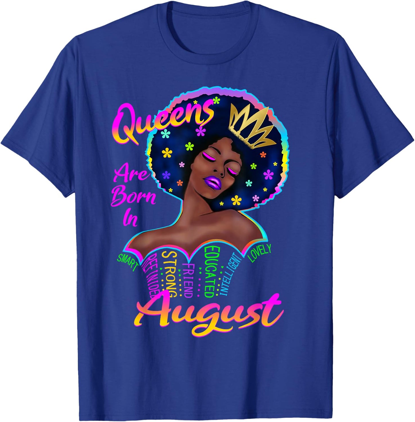 Retro Queens are Born in August Birthday Shirt Black T-Shirt - T-Shirt | Royal