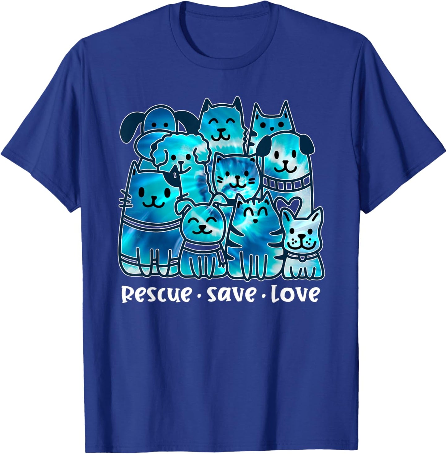 Rescue Save Love Cute Tie Dye Animal Rescue Dog Cat Lovers T-Shirt - T-Shirt | Royal