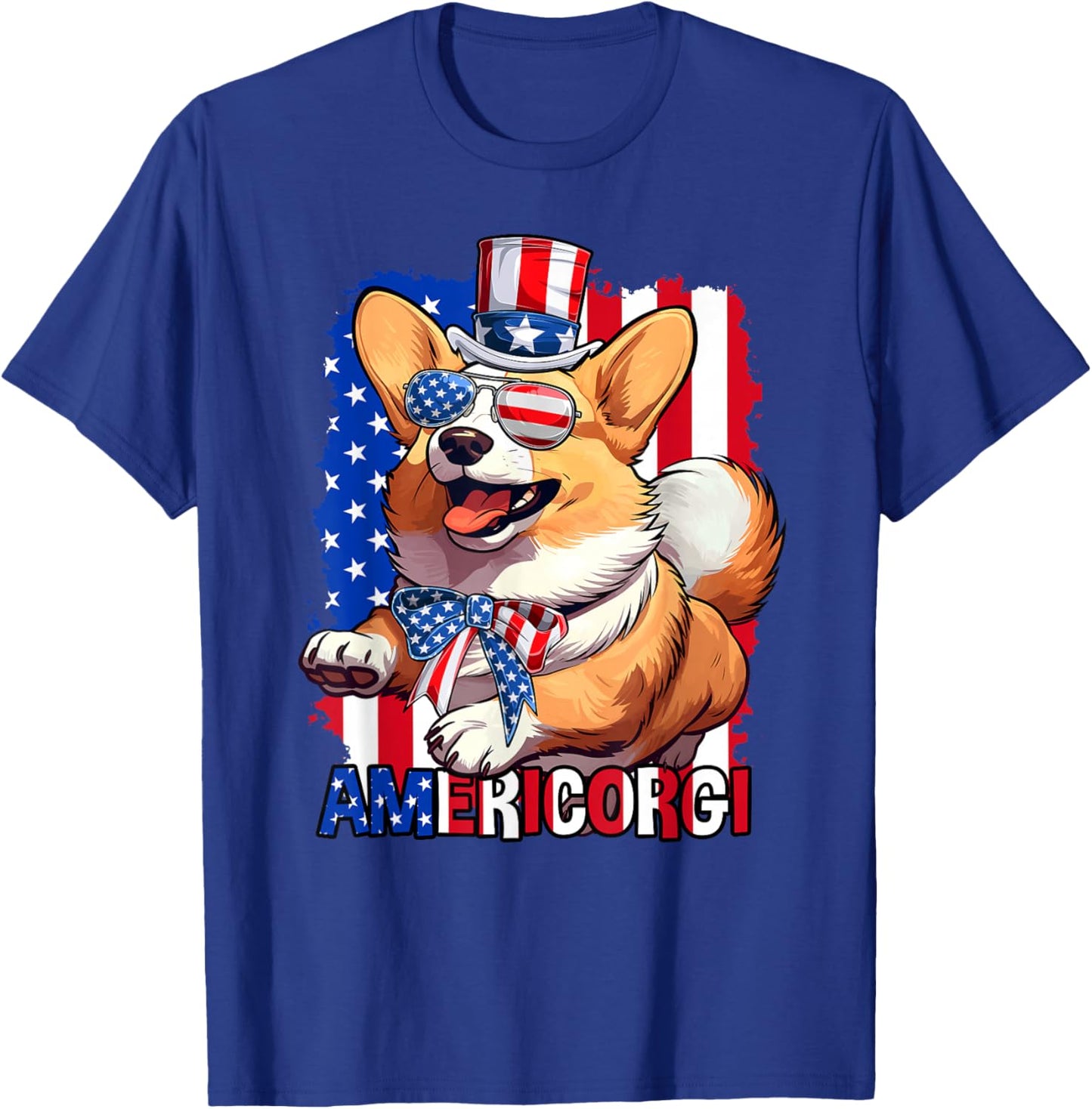 Corgi Dog 4th of July American USA Flag Patriotic Funny T-Shirt - T-Shirt | Royal