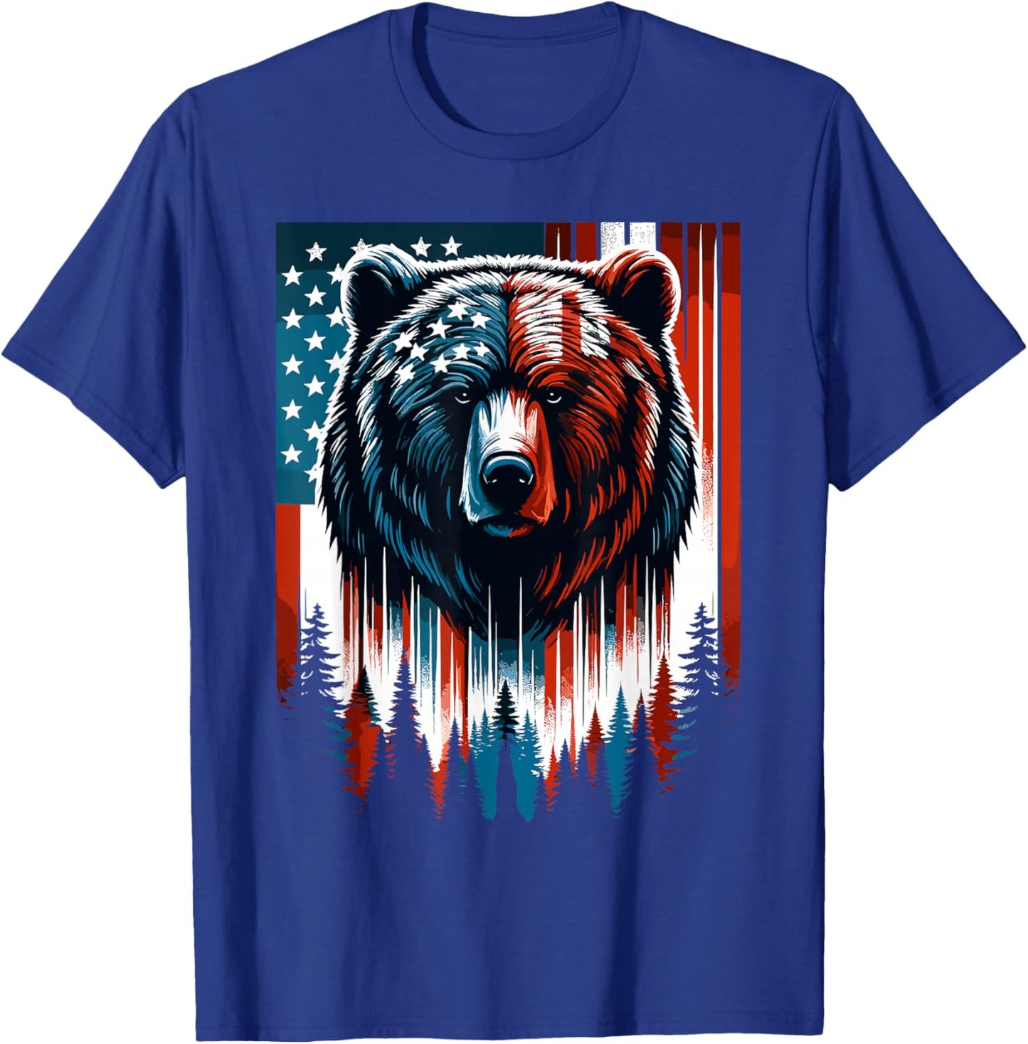 Bear American Flag Shirt Wildlife 4th of July Patriotic T-Shirt - T-Shirt | Royal