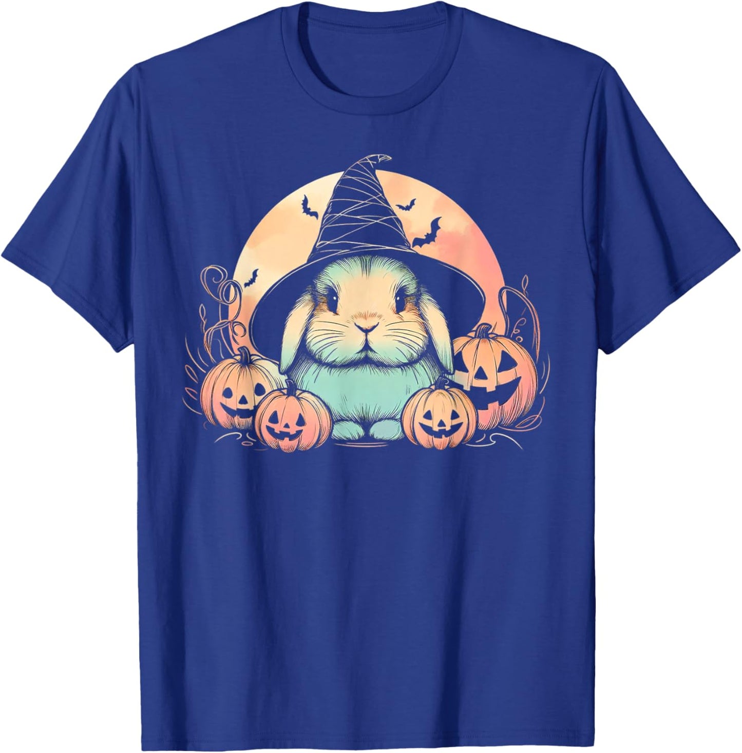 Halloween Witch Rabbit Spooky Holland Lop with Pumpkins Moon T-Shirt - T-Shirt | Royal