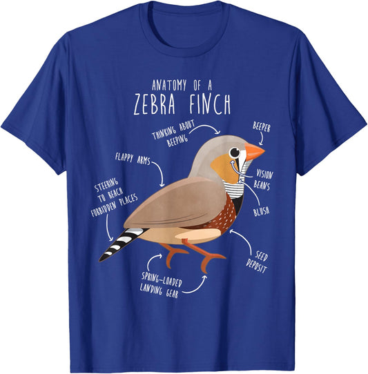 Zebra Finch Anatomy, Funny Cute Pet Bird Mom, Finch Dad T-Shirt - T-Shirt | Royal