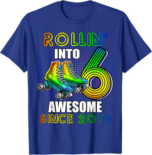 Birthday Roller Skating 6th Girls Rollin into 6 Skate Party T-Shirt - T-Shirt | Royal