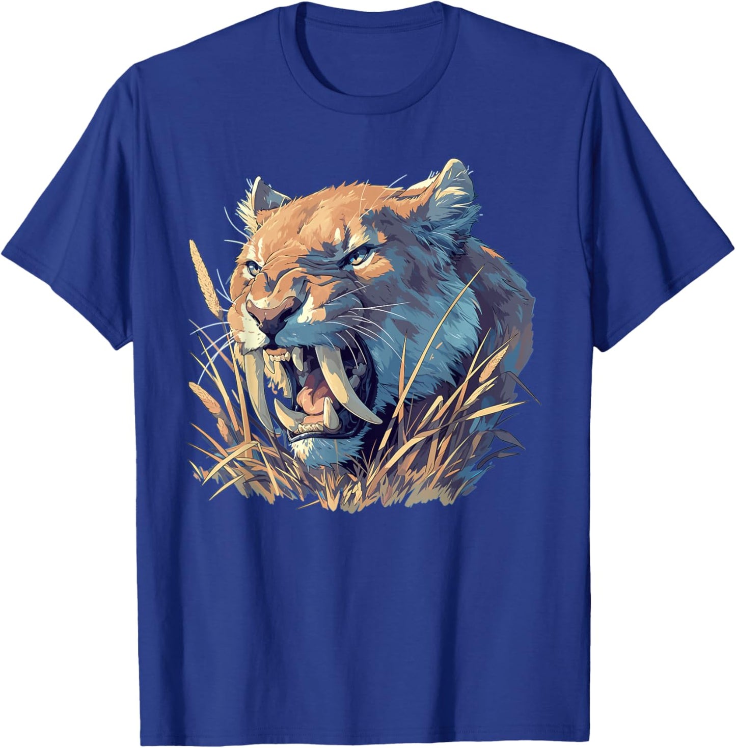 Saber-Toothed Tigers Saber-Toothed Tiger - -Adults, Small, Black, Sleeveless, Cotton Blend, Animal Print Saber-Toothed Tiger T-Shirt - T-Shirt | Royal