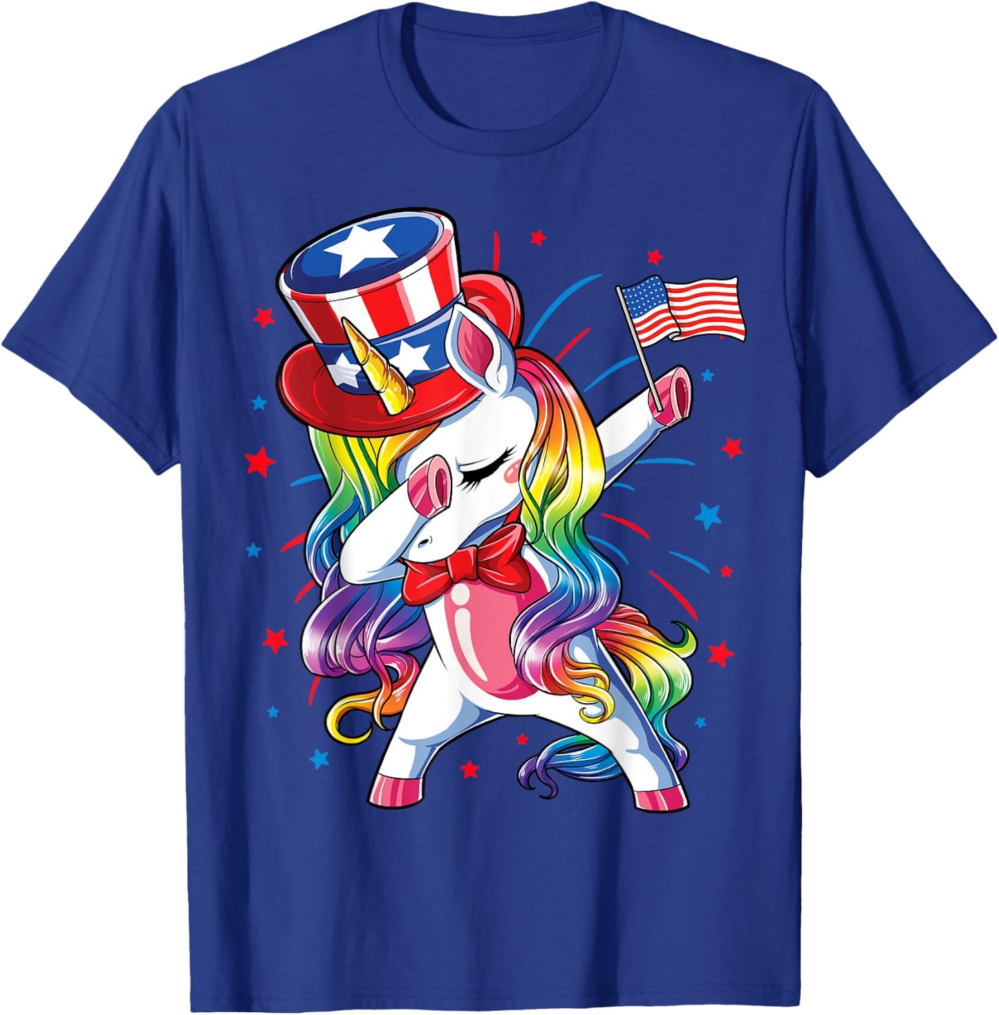 Dabbing Unicorn 4 July Uncle Sam Girls American T-Shirt - T-Shirt | Royal