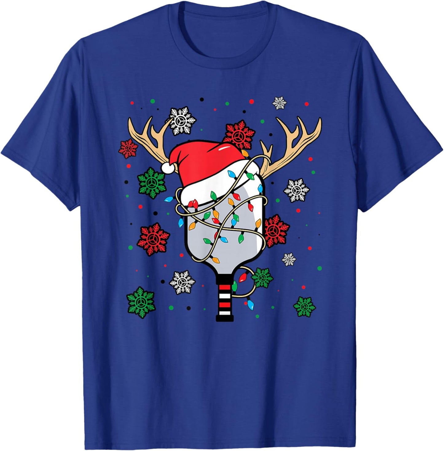 Christmas Pickleball Paddle Reindeer Santa Hat Xmas Costume T-Shirt - T-Shirt | Royal