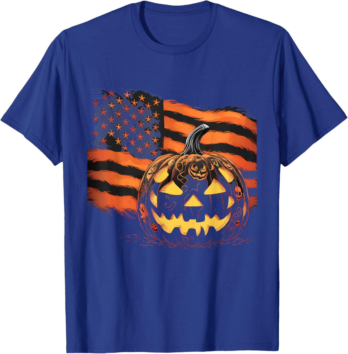 Halloween Pumpkin American Flag Horror Party Costume T-Shirt - T-Shirt | Royal