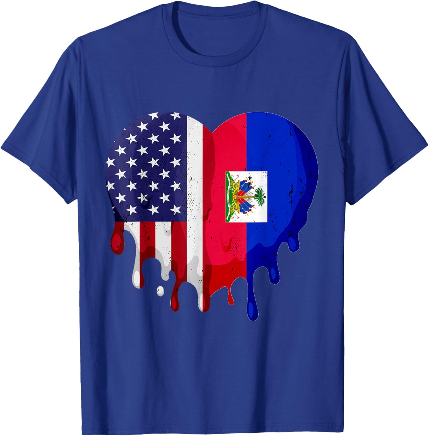 American Haitian Hispanic Heritage Month Flag Heart T-Shirt - T-Shirt | Royal