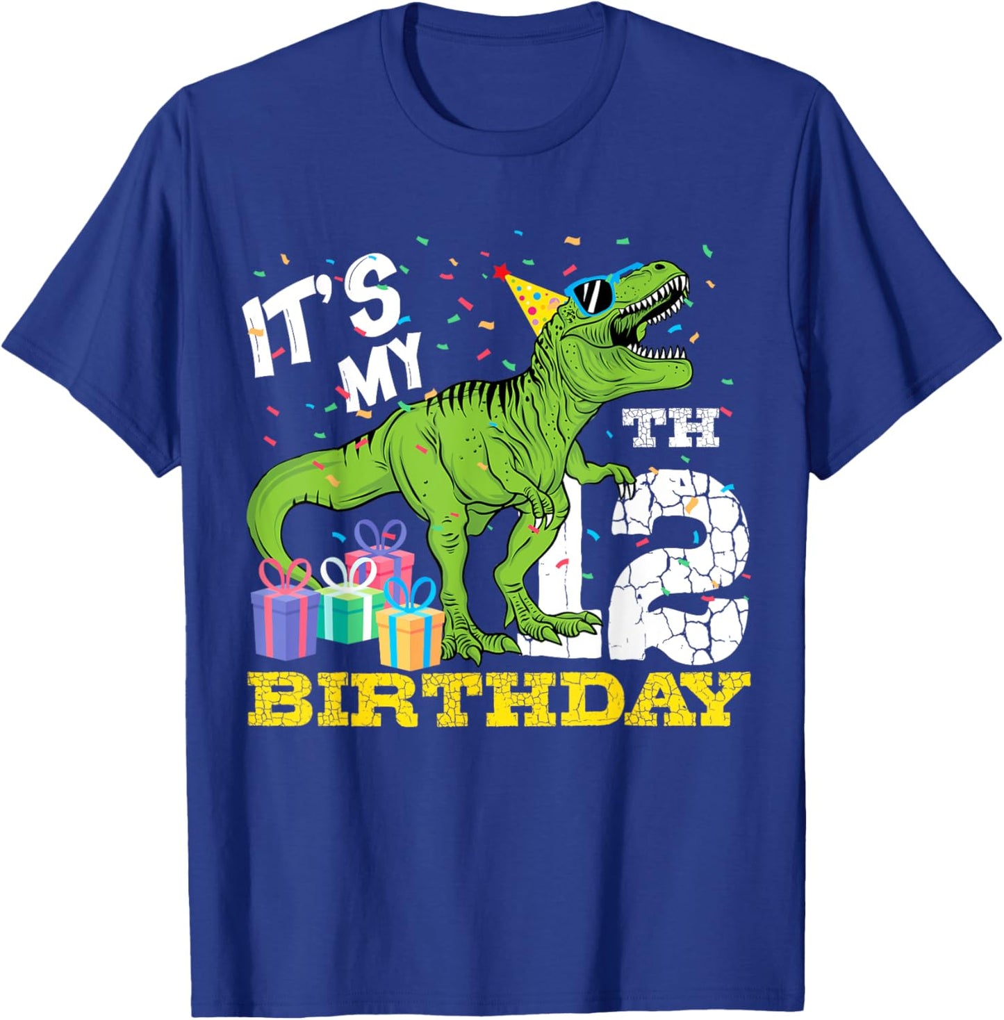 It's My 12th Birthday T-Rex Dinosaur Dino12 Year Old B-Day T-Shirt - T-Shirt | Royal