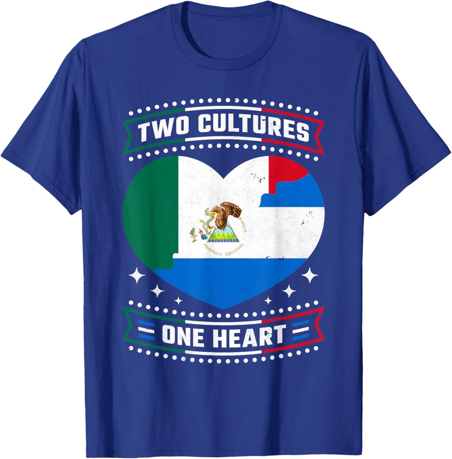 Two Cultures One Heart, Mexico Nicaragua Pride And Heritage T-Shirt - T-Shirt | Royal