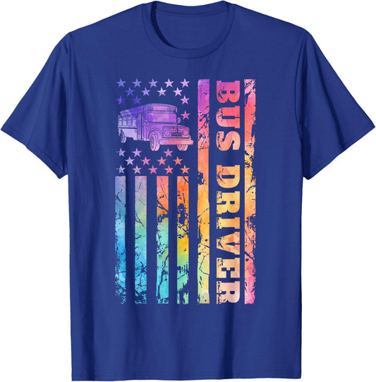 School Bus Driver 4th of July American Flag Back to School T-Shirt - T-Shirt | Royal