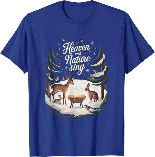 Heaven and Nature Sing :Stars and Animals Christmas Nativity T-Shirt - T-Shirt | Royal