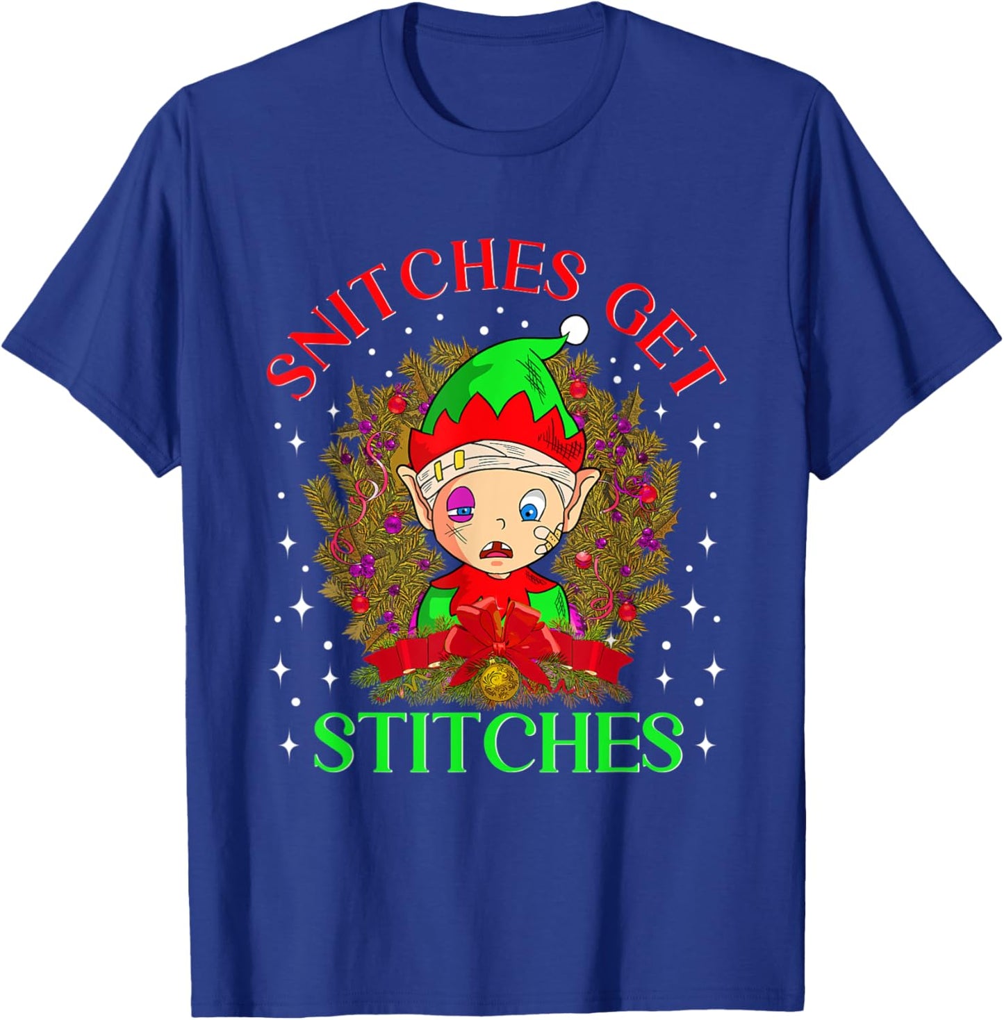 Stiches Get Licks Funny Elf Christmas T-Shirt - T-Shirt | Royal