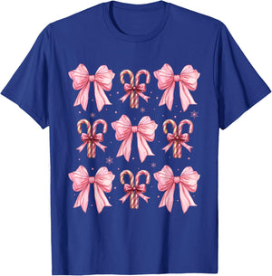 Coquette Bow Candy Canes Christmas Women Girls Teen Pink Bow T-Shirt - T-Shirt | Royal