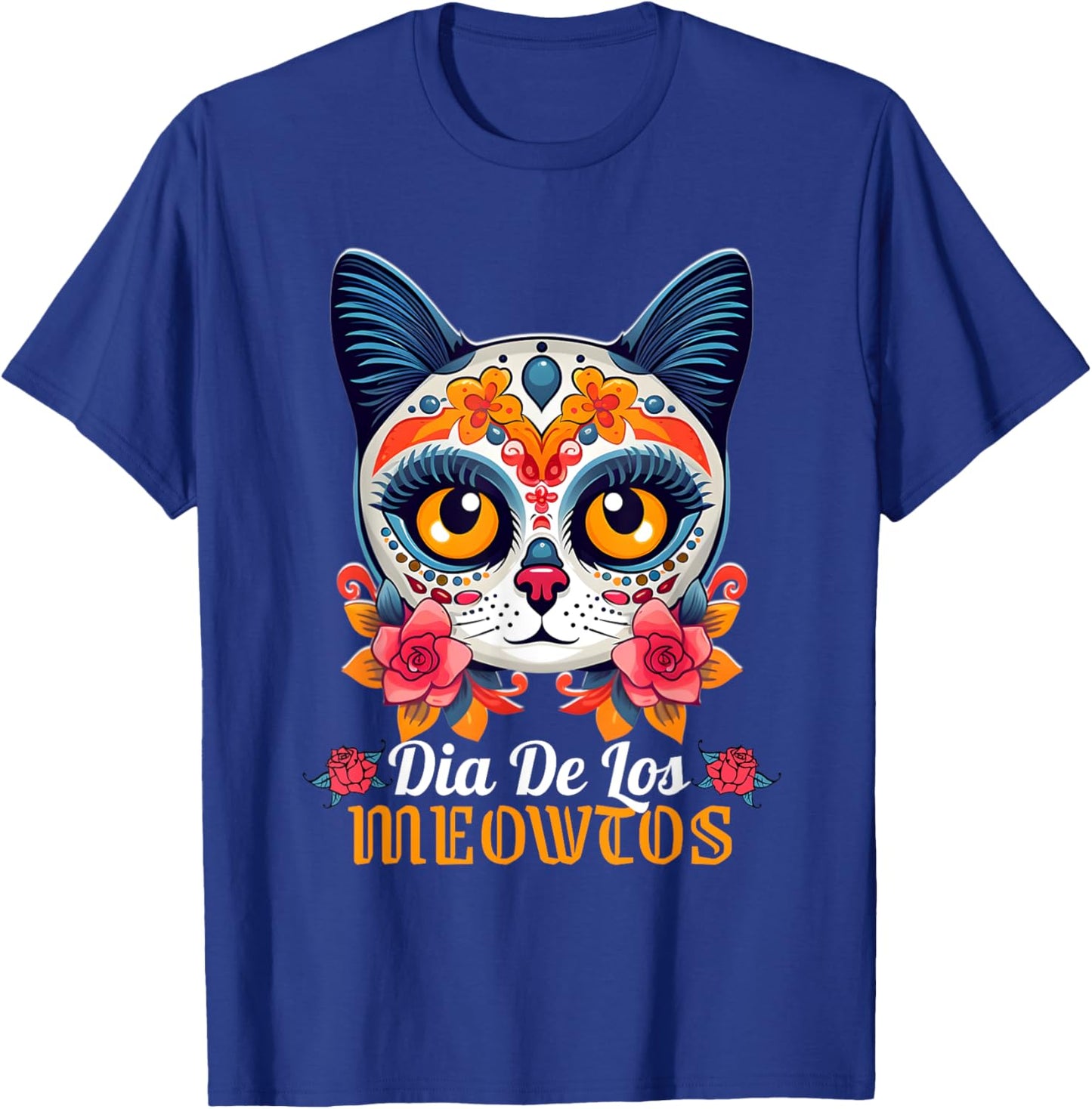 Cat Sugar Skull Funny Dia De Los Meowtos Muertos Halloween Women Kids T-Shirt - T-Shirt | Royal