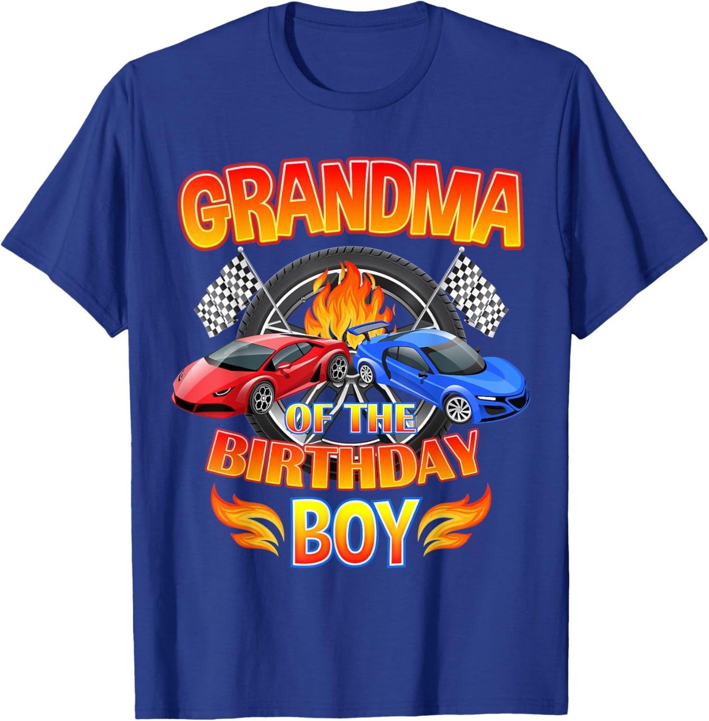 Grandma of The Birthday Boy Fire Race Supercar Party Black T-Shirt - T-Shirt | Royal