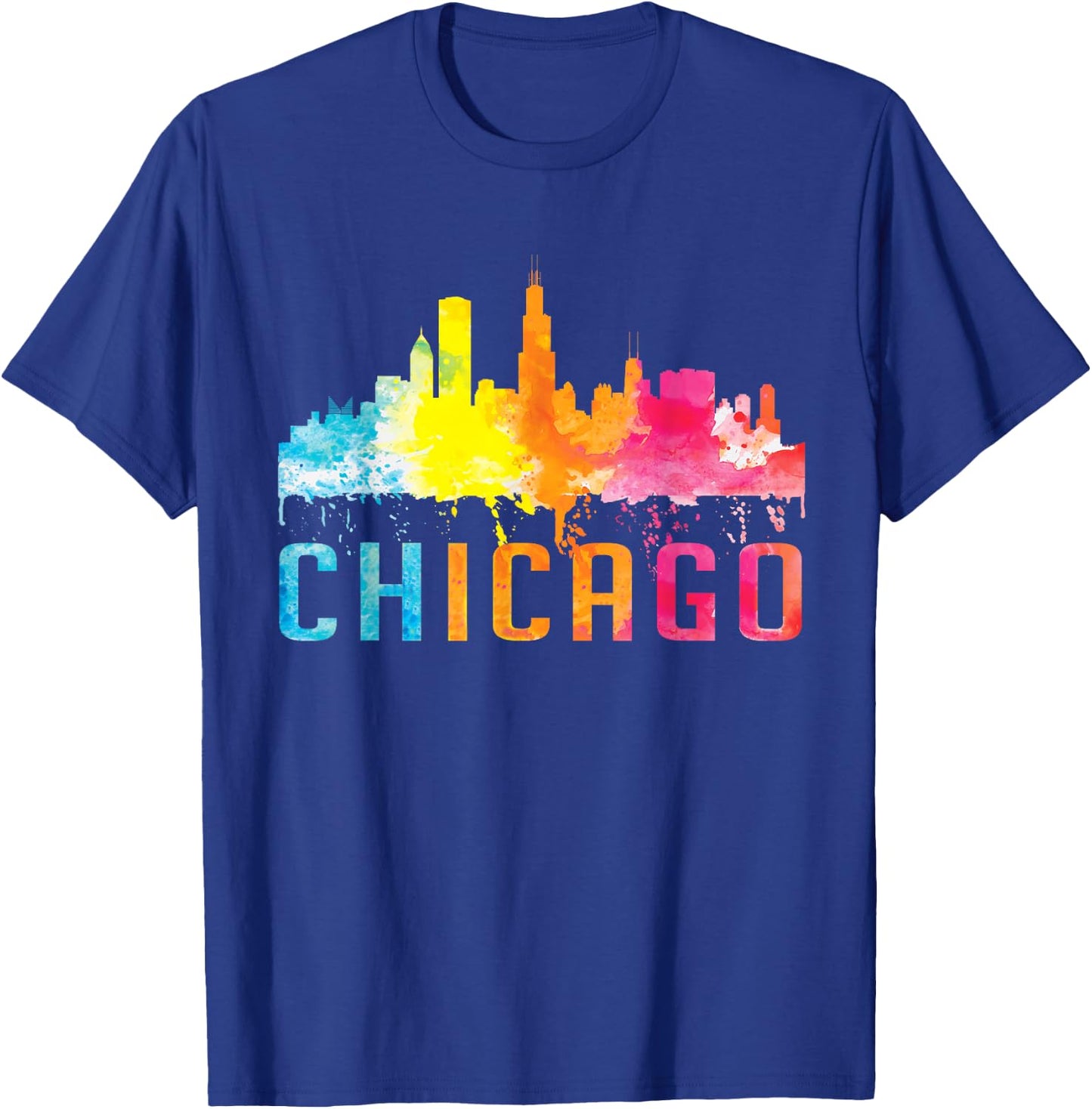 Chicago Illinois Retro Watercolour Skyline Souvenir T-Shirt - T-Shirt | Royal