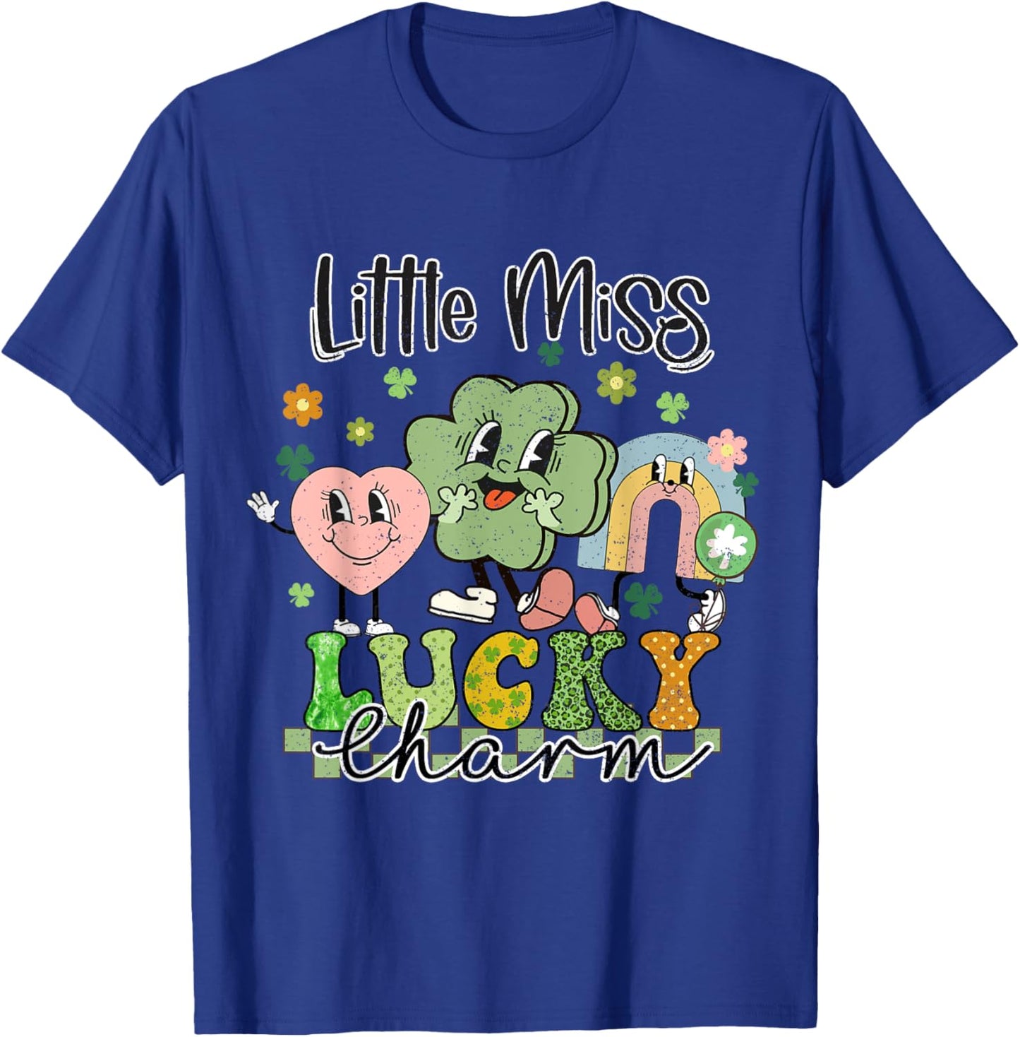 Retro Groovy Little Miss Lucky Charm St Patrick's Day T-Shirt - T-Shirt | Royal