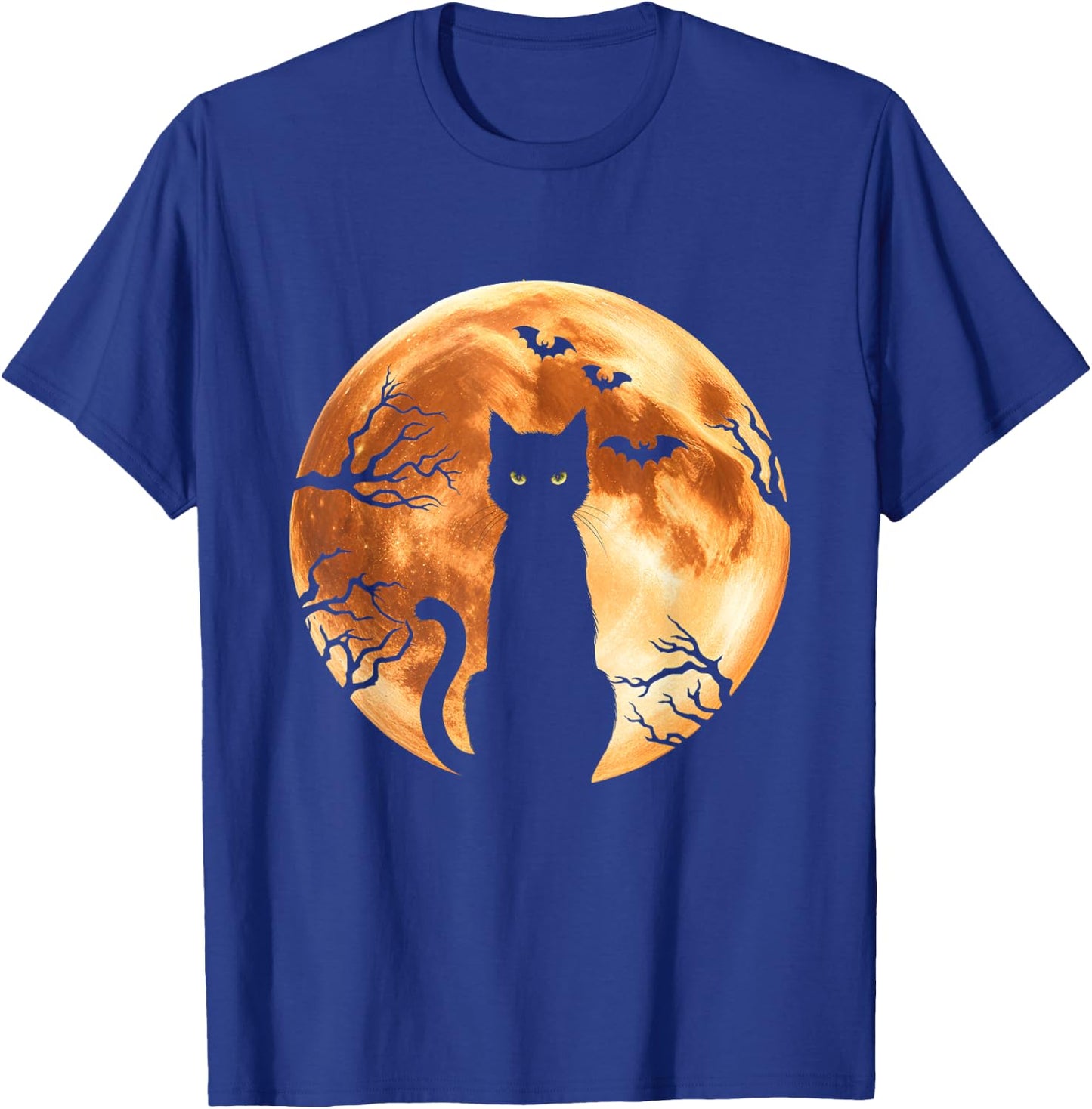 Halloween Cat Moon Bats Spooky Night Black Cat T-Shirt - T-Shirt | Royal