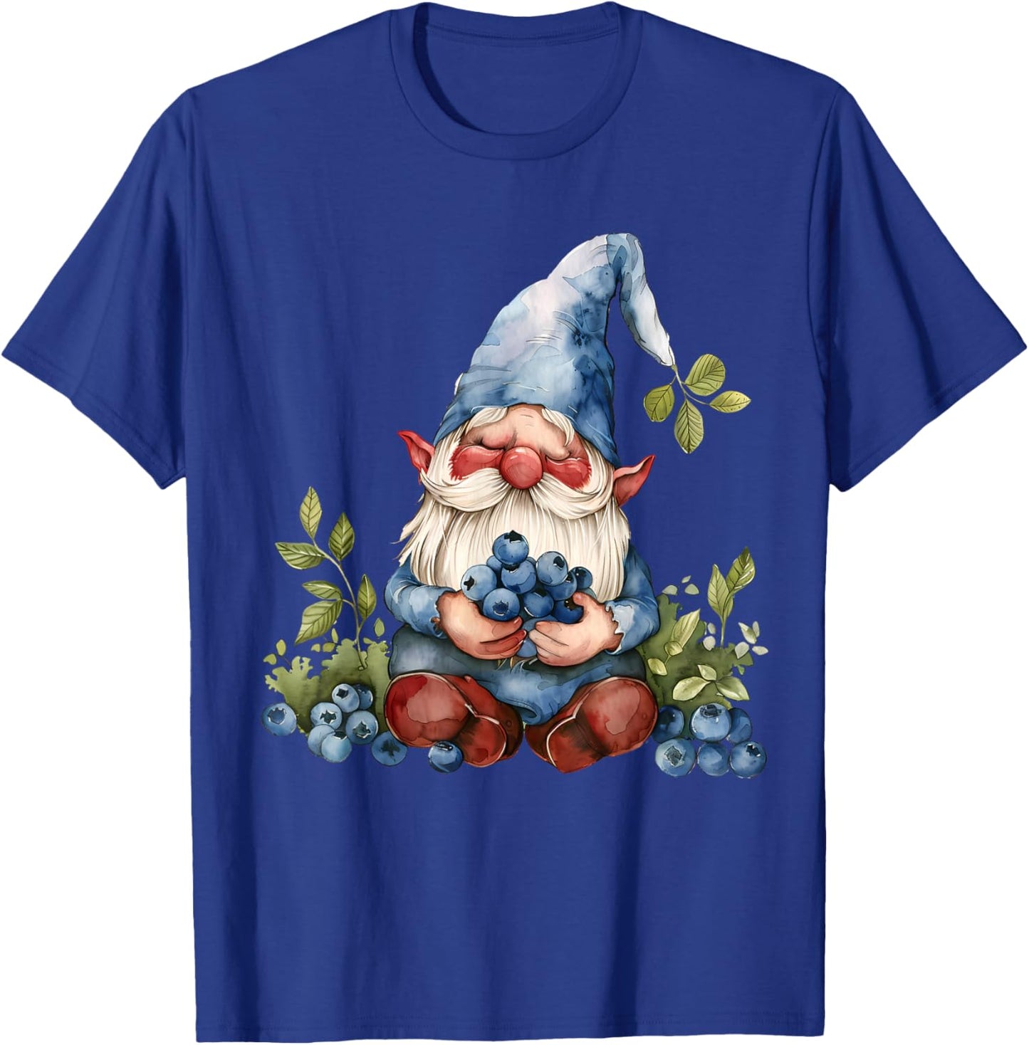 Blueberry Gnome Watercolor Artwork Nature Blueberries T-Shirt - T-Shirt | Royal
