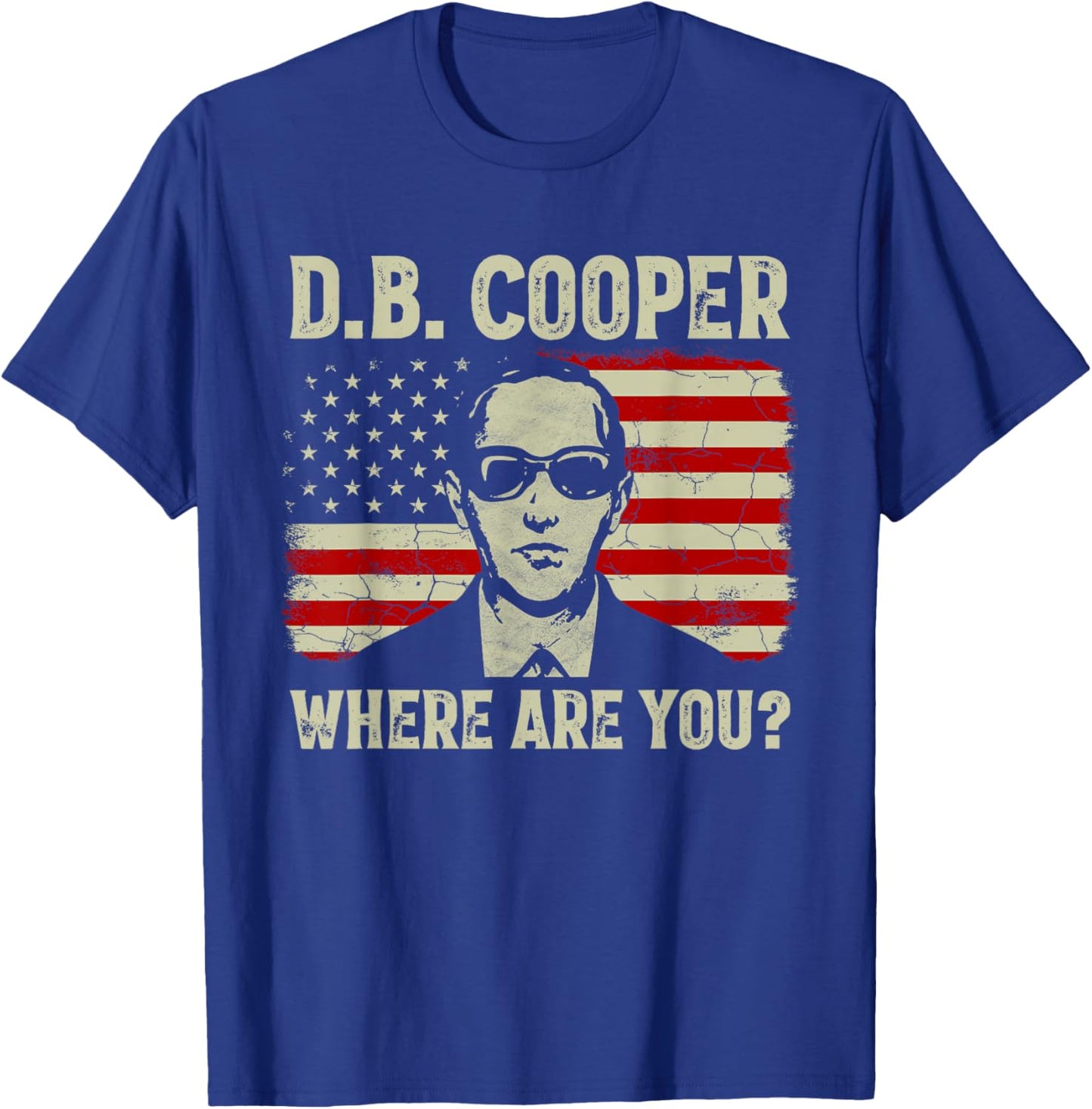 DB Cooper Where Are You D.B. Coopers Vintage US Flag T-Shirt - T-Shirt | Royal