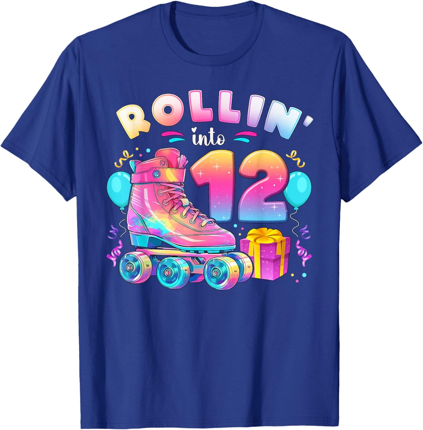 12th Birthday Girl 12 Years, Roller Skates, Number 12 T-Shirt - T-Shirt | Royal