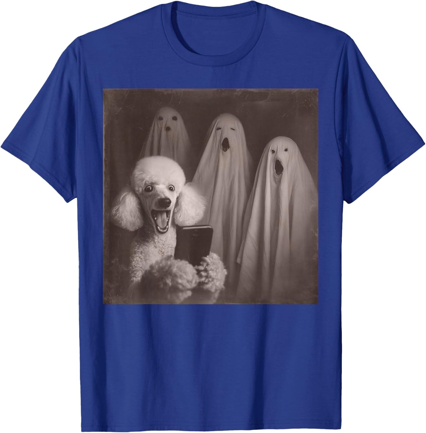 Funny Poodle with Ghosts Retro Halloween Dog Lover T-Shirt - T-Shirt | Royal