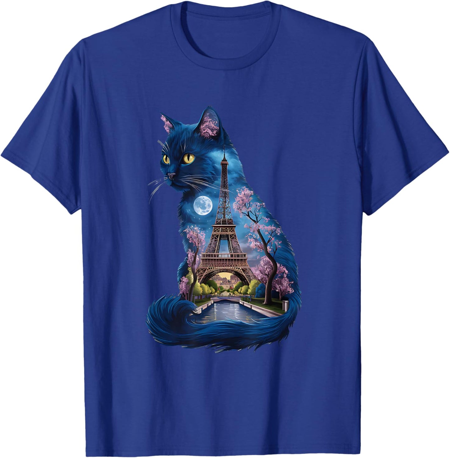 Pretty Parisian Cat Silhouette French Eiffel Tower European , Black, S T-Shirt - T-Shirt | Royal
