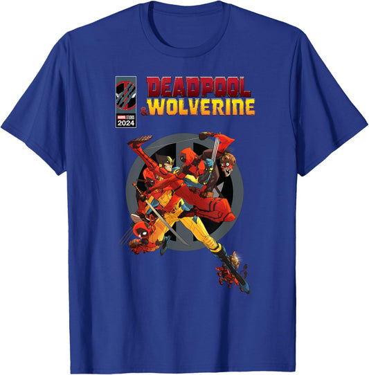 Marvel Deadpool & Wolverine Deadpool Corps Comic Cover Brawl T-Shirt - T-Shirt | Royal
