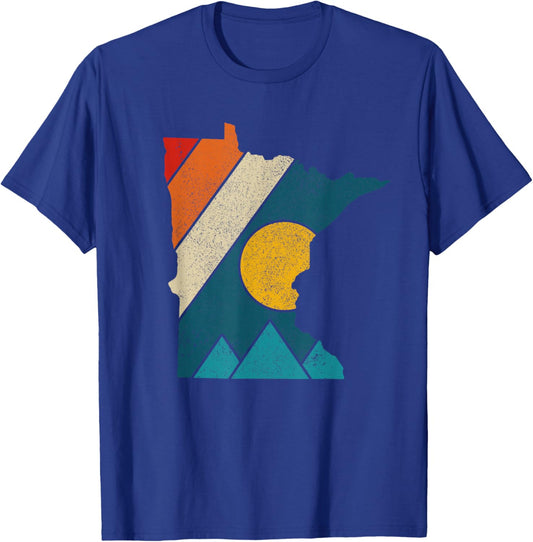Minnesota Vintage State Map Mountains Hiking Pride Gift T-Shirt - T-Shirt | Royal