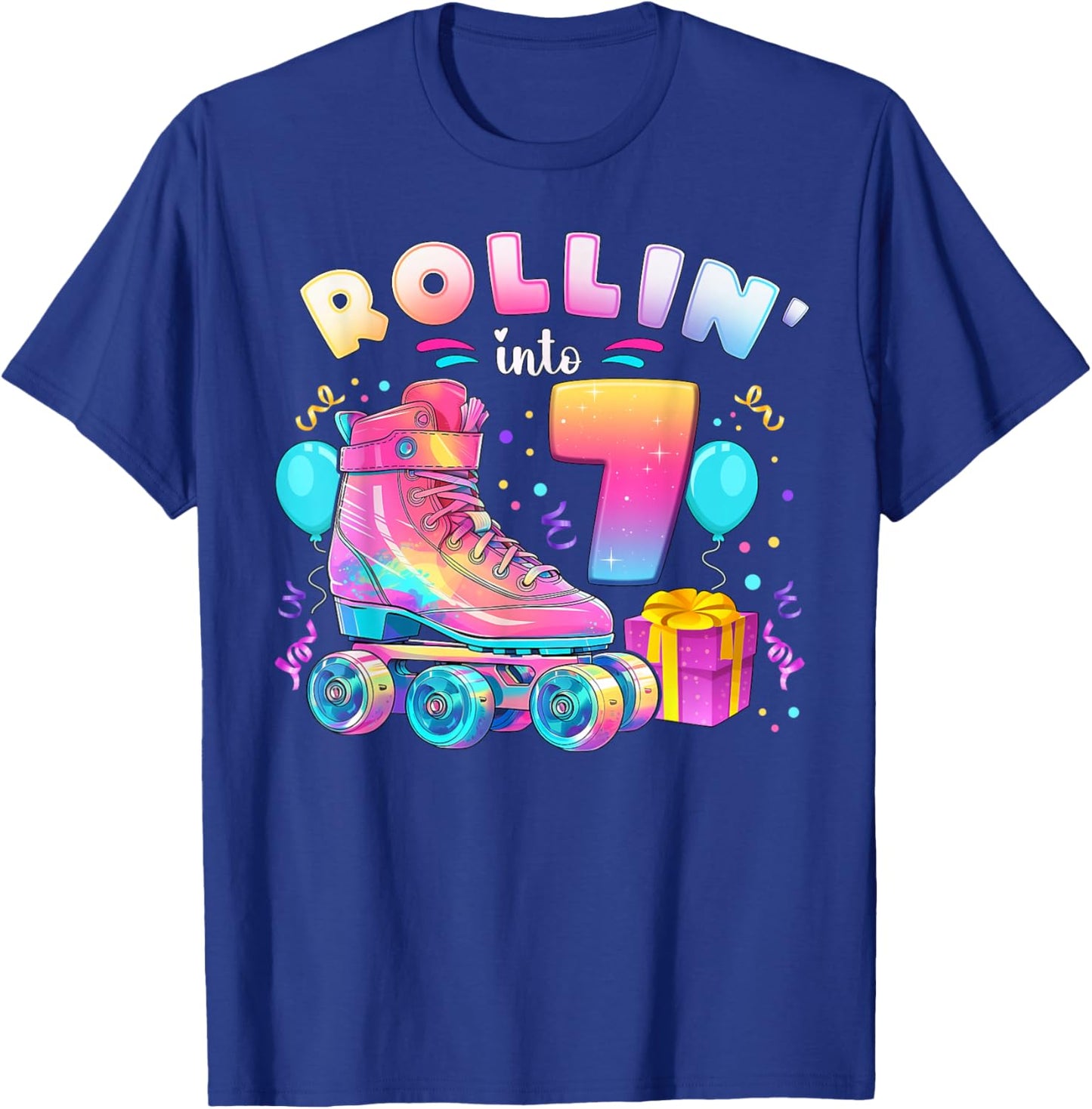 7th Birthday Girl 7 Years Roller Skates Number 7 T-Shirt - T-Shirt | Royal
