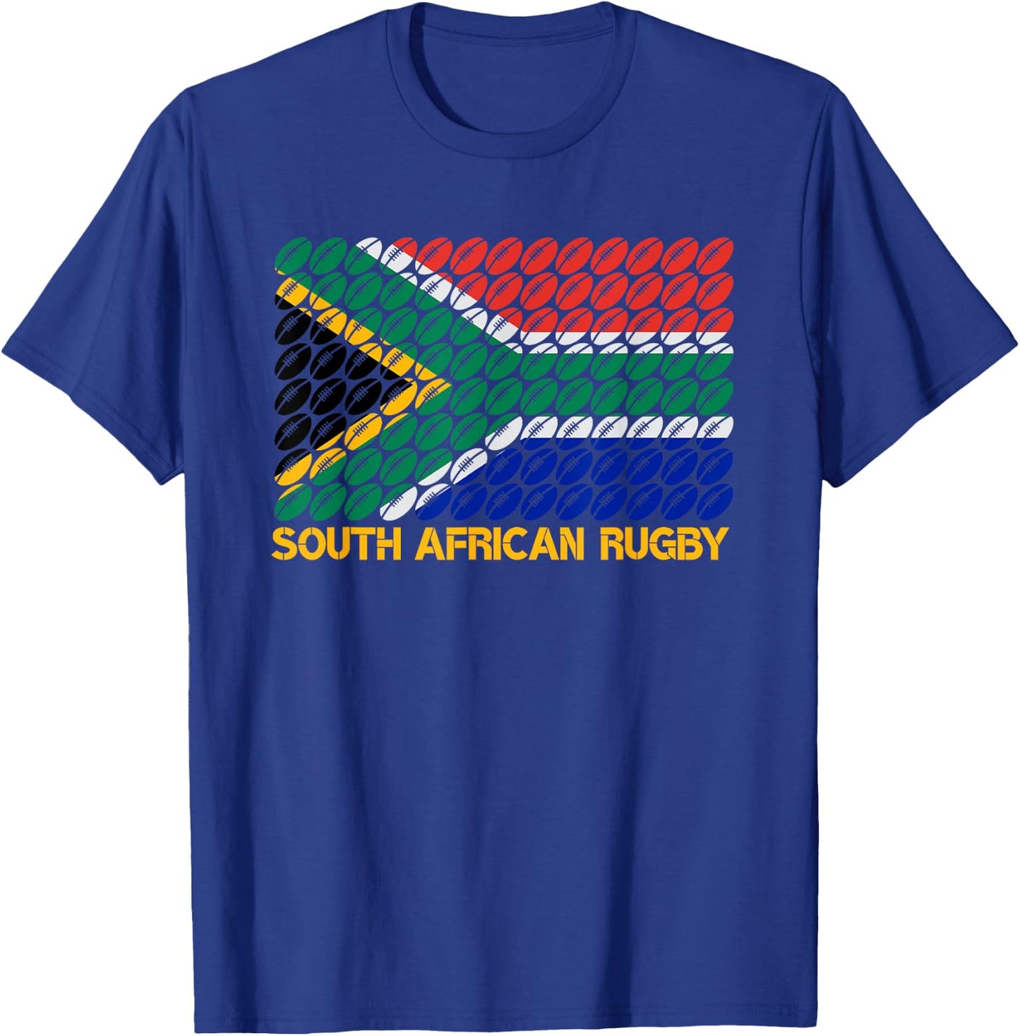 Rugby Ball Pattern South Africa Flag T-Shirt - T-Shirt | Royal
