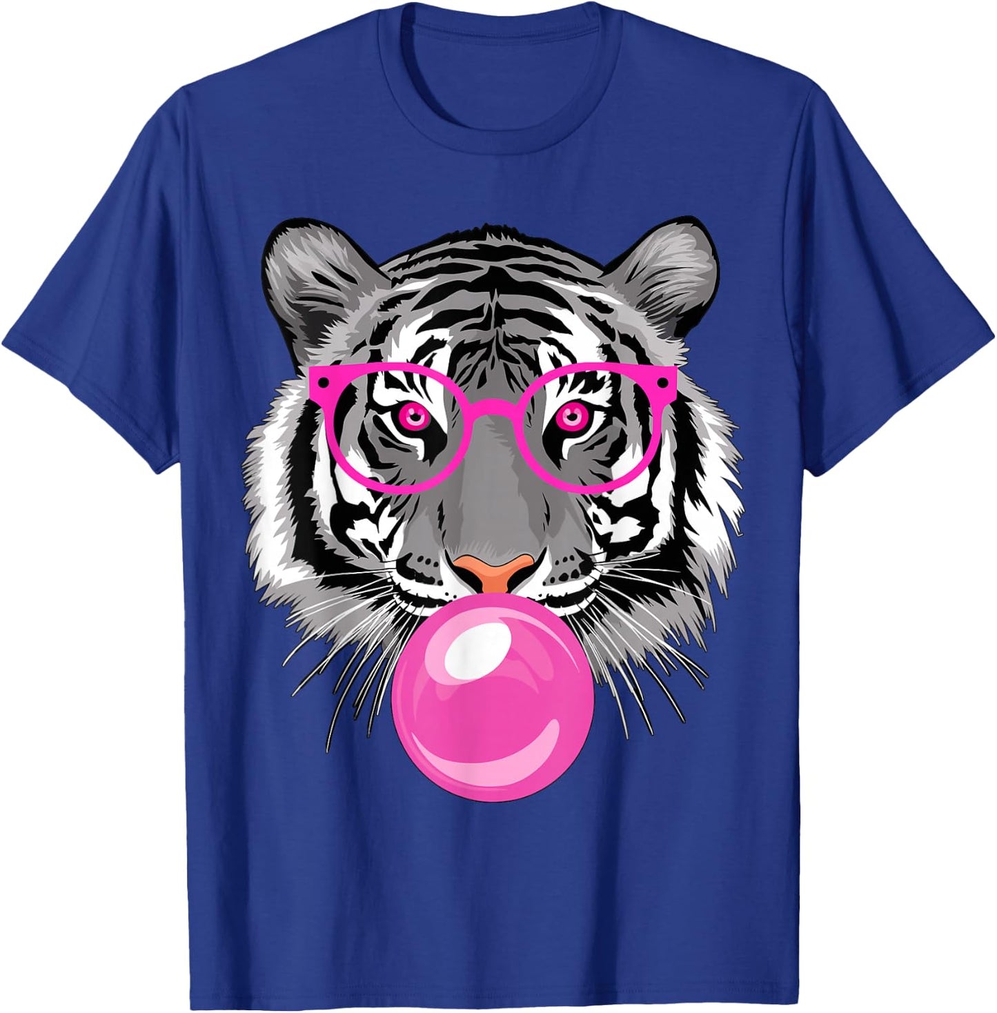 Tiger with Glasses and Bubble Gum T-Shirt - T-Shirt | Royal