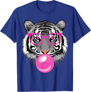 Tiger with Glasses and Bubble Gum T-Shirt - T-Shirt | Royal