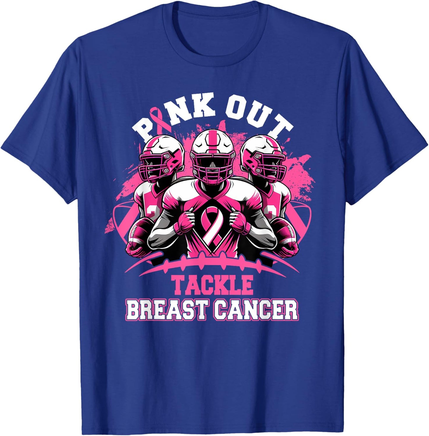 Pink Out Tackle Breast Cancer Awareness Football Pink Ribbon T-Shirt - T-Shirt | Royal