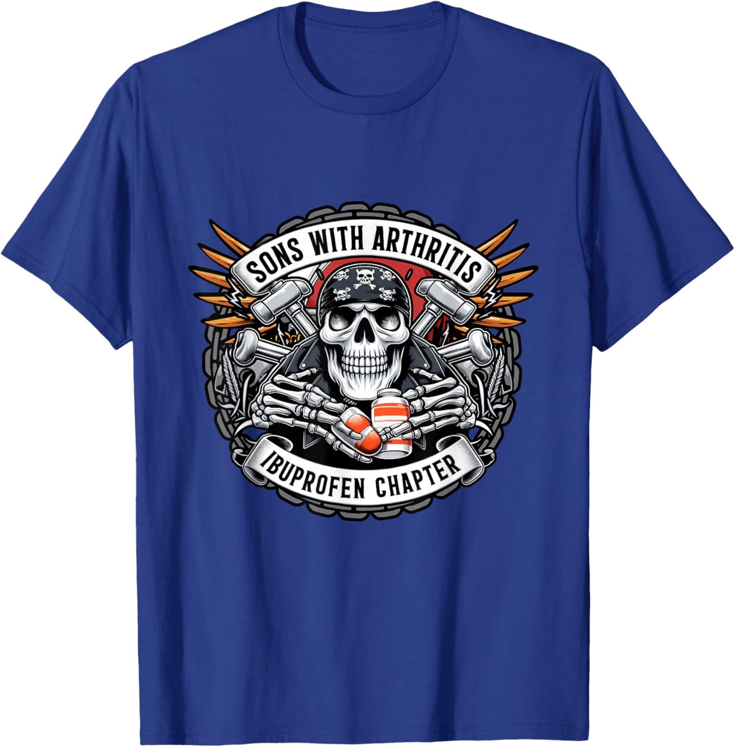 Söhne mit Arthritis Ibuprofen Chapter Biker Skull Halloween T-Shirt - T-Shirt | Royal