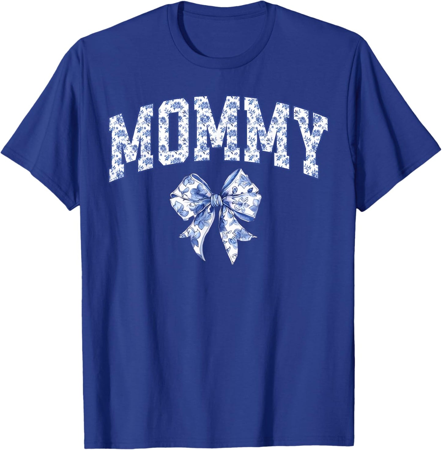 Mommy Coquette Toile Blue Bow Floral Family Matching T-Shirt - T-Shirt | Royal