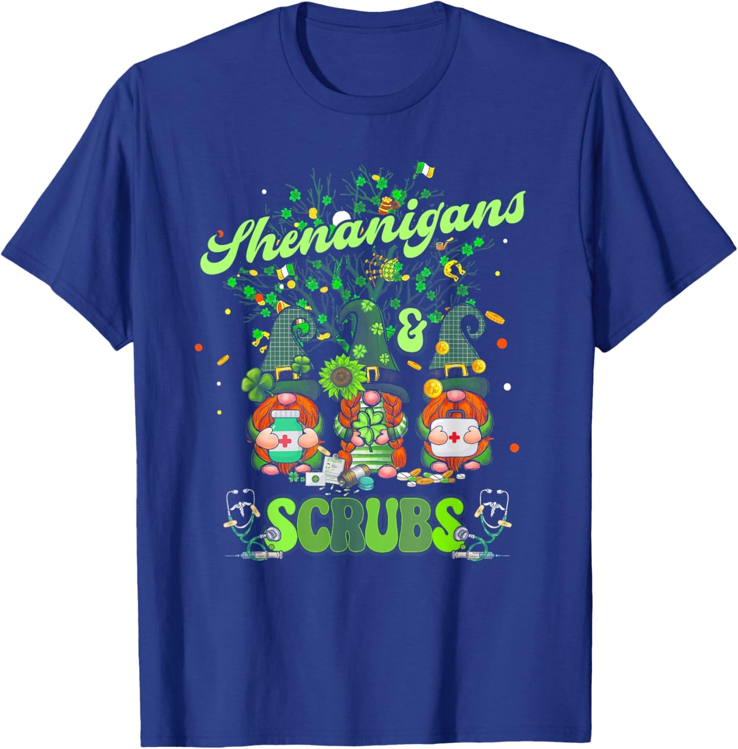 Nurse St Patrick Day Shenanigans and Scrubs Scrub Top T-Shirt - T-Shirt | Royal