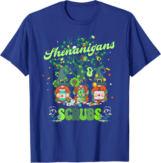 Nurse St Patrick Day Shenanigans and Scrubs Scrub Top T-Shirt - T-Shirt | Royal