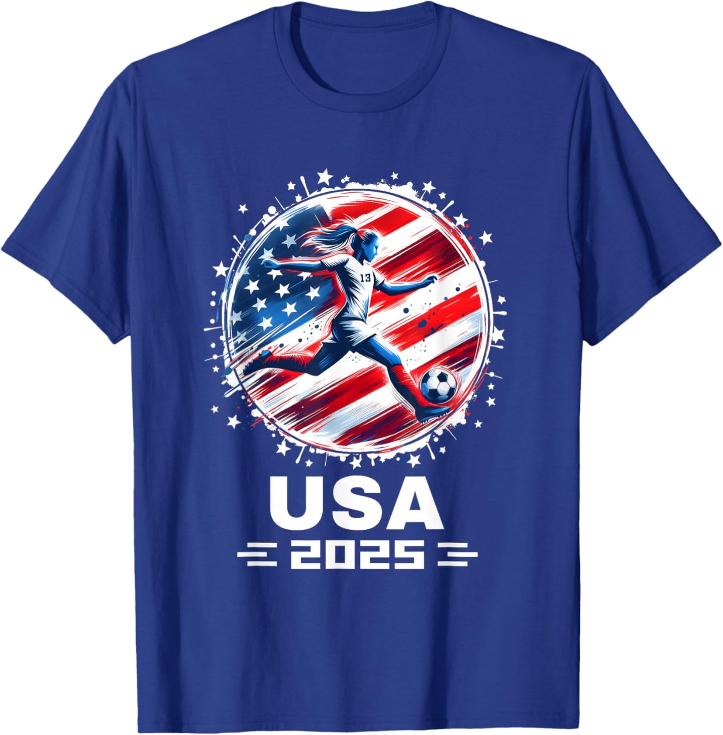 American Flag Soccer Shirt Women's Soccer Girls Soccer 2025 T-Shirt - T-Shirt | Royal