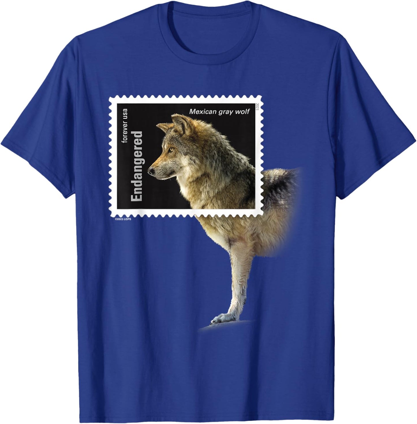 USPS Endangered Species Stamp Framed Mexican Gray Wolf T-Shirt - T-Shirt | Royal