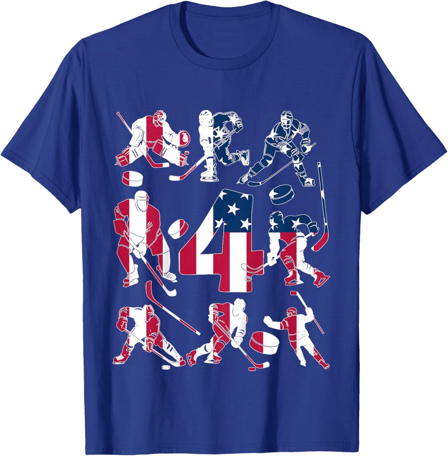 Number 4 Years Ice Hockey 4th Birthday T-Shirt - T-Shirt | Royal