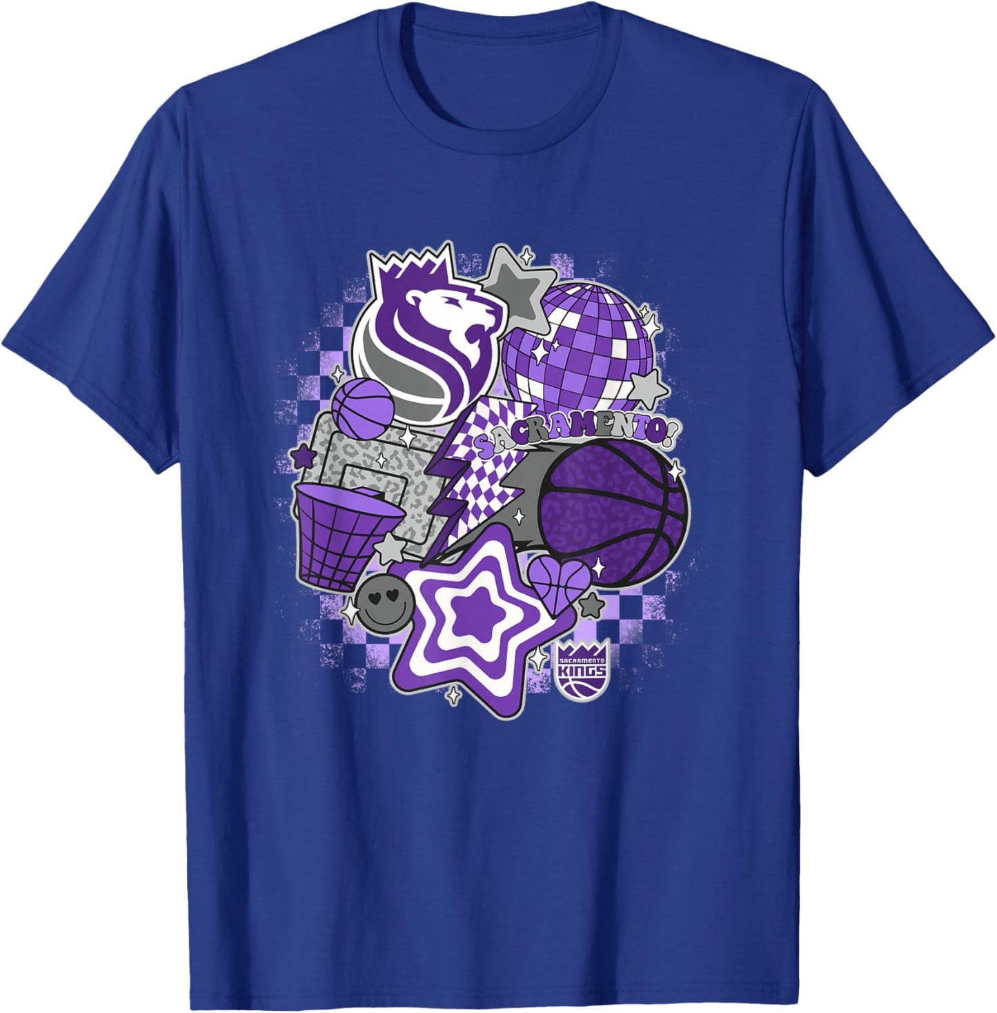 NBA Sacramento Kings Psychedelic Basketball Collage T-Shirt - T-Shirt | Royal