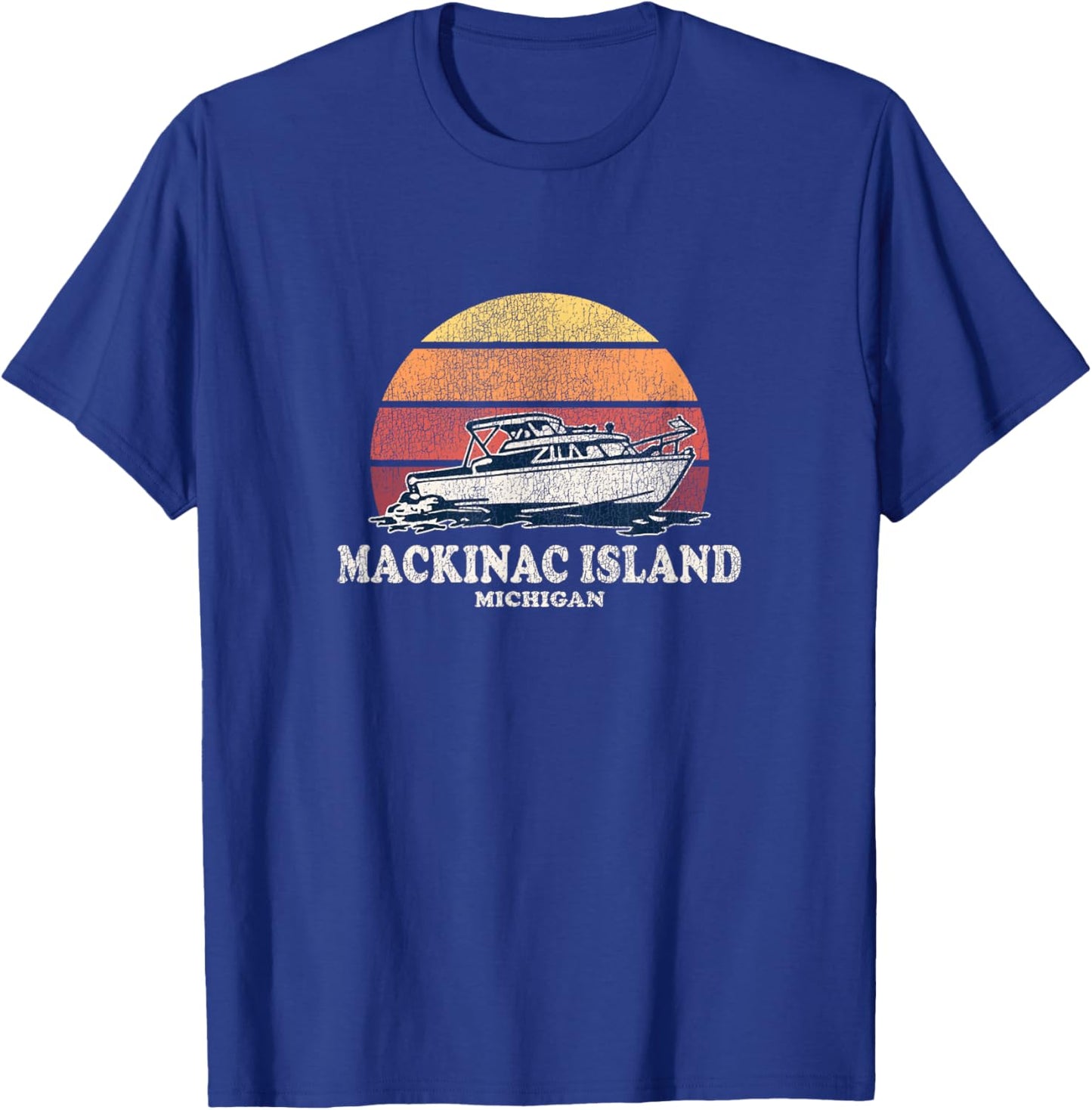Mackinac Island MI Vintage Boating 70s Retro Boat Design T-Shirt - T-Shirt | Royal
